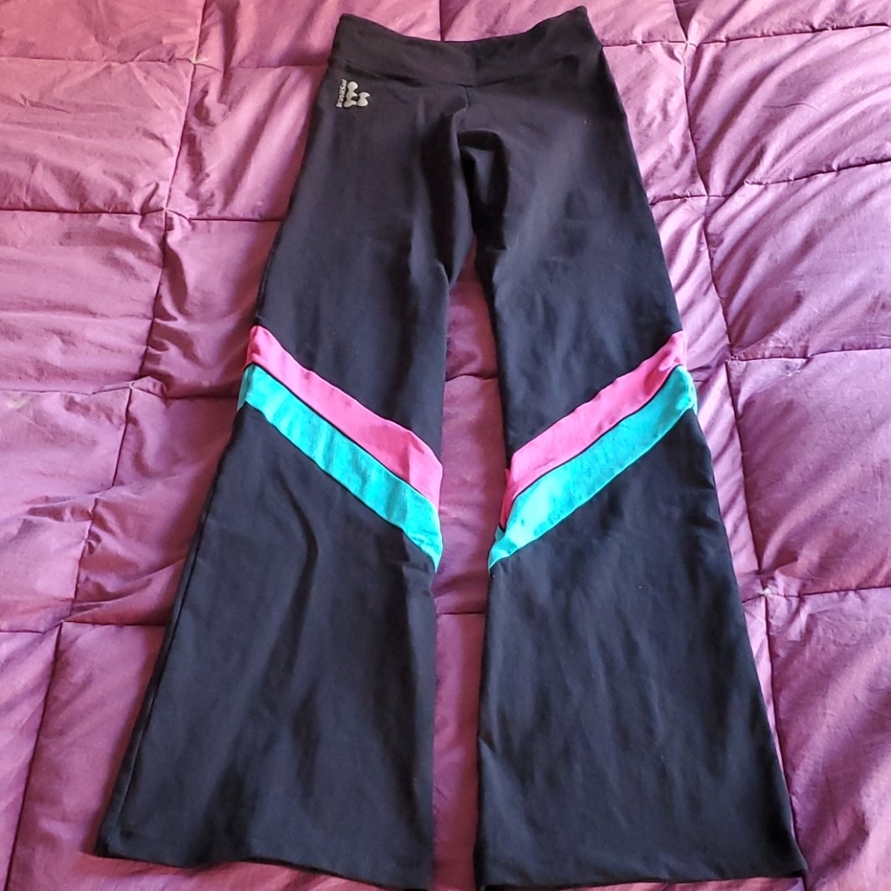 Brasil Sul black pants w turquoise & hot pink stripes size S/M